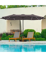 Mondawe 15ft Rectangular Double-Sided Solar Led Outdoor Patio Market Umbrella with Base Included