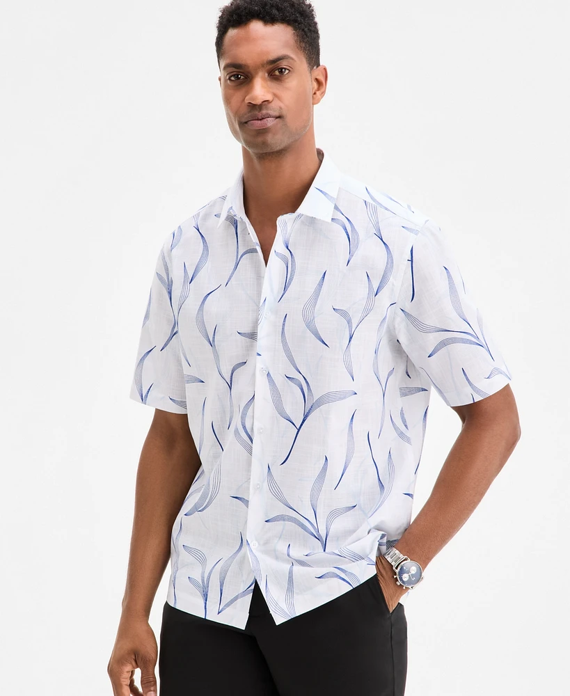 Alfani Men's Johnny Short Sleeve Botanical Print Button-Front Shirt, Exclusively at Macy's