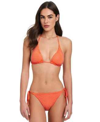 Red Carter Womens Rhinestone Trim Classic Triangle Bikini Top Side Tie Hipster Bikini Bottoms