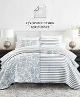 ienjoy Home Jacobean and Stripe Reversible -Pc. Quilt Set