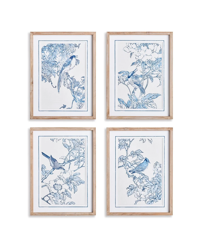 17.75"W x 1"D x 23.5"H Monochromatic Bird Study Framed Wall Art Set of 4