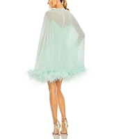 Mac Duggal Women's Trapeze Dress with Feather Trim