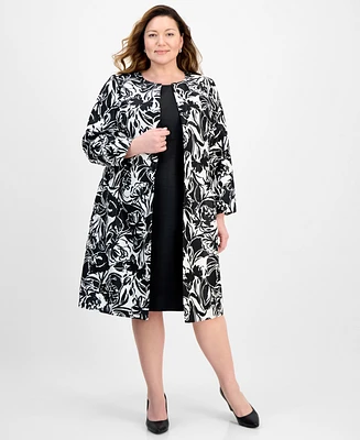Le Suit Plus Floral-Print Jewel-Neck Jacket Topper & Empire Seamed Dress