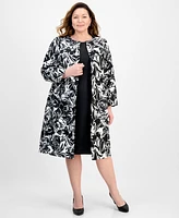 Le Suit Plus Floral-Print Jewel-Neck Jacket Topper & Empire Seamed Dress
