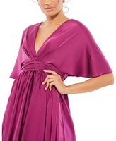 Mac Duggal Women's Satin Flowy Cape Sleeve Mini Dress