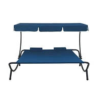 Patio Lounge Bed with Canopy and Pillows