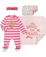 Harry Potter Baby Boys Zip Up Sleep N' Play Bib Blanket and Burp Cloth 4 Piece Outfit Set