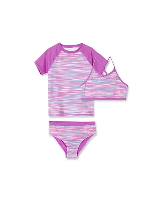 Lands' End Girls Chlorine Resistant Short Sleeve Rash Guard Swim Top and Bikini Set