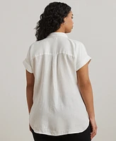 Lauren Ralph Plus Linen Dolman Sleeve Top