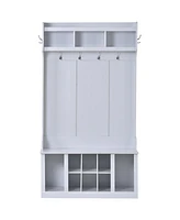 70.80"Hall Tree with 6 Hooks , Coat Hanger, Entryway Bench, Storage Bench, 3-in-1 Design, 39.4INCH, for Entrance, Hallway(White)