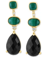 Effy Onyx, Malachite, & Diamond (1/20 ct. t.w.) Triple Drop Earrings in 14k Gold
