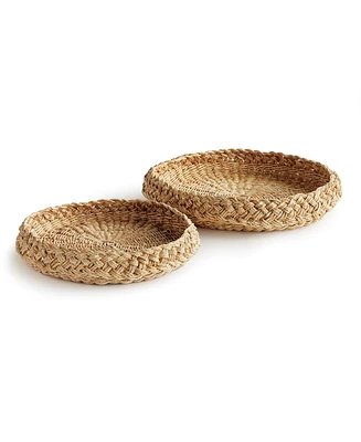 Abaca French Braided Round Decorative Trays Set of 2
