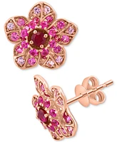 Effy Pink Sapphire (7/8 ct. t.w.) & Ruby (1/5 ct. t.w.) Flower Stud Earrings in 14k Rose Gold