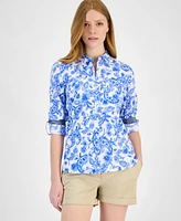 Tommy Hilfiger Women's Cotton Paisley Roll-Tab Shirt