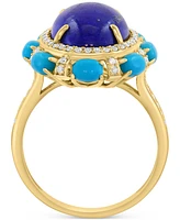 Effy Lapis Lazuli, Sleeping Beauty Turquoise & Diamond (7/8 ct. t.w.) Halo Rin in 14k Gold