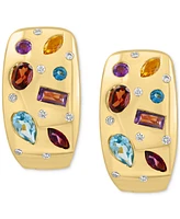 Effy Multi-Gemstone (1-3/4 ct. t.w.) & Diamond (1/10 ct. t.w.) Scatter Hoop Earrings in 14k Gold-Plated Sterling Silver