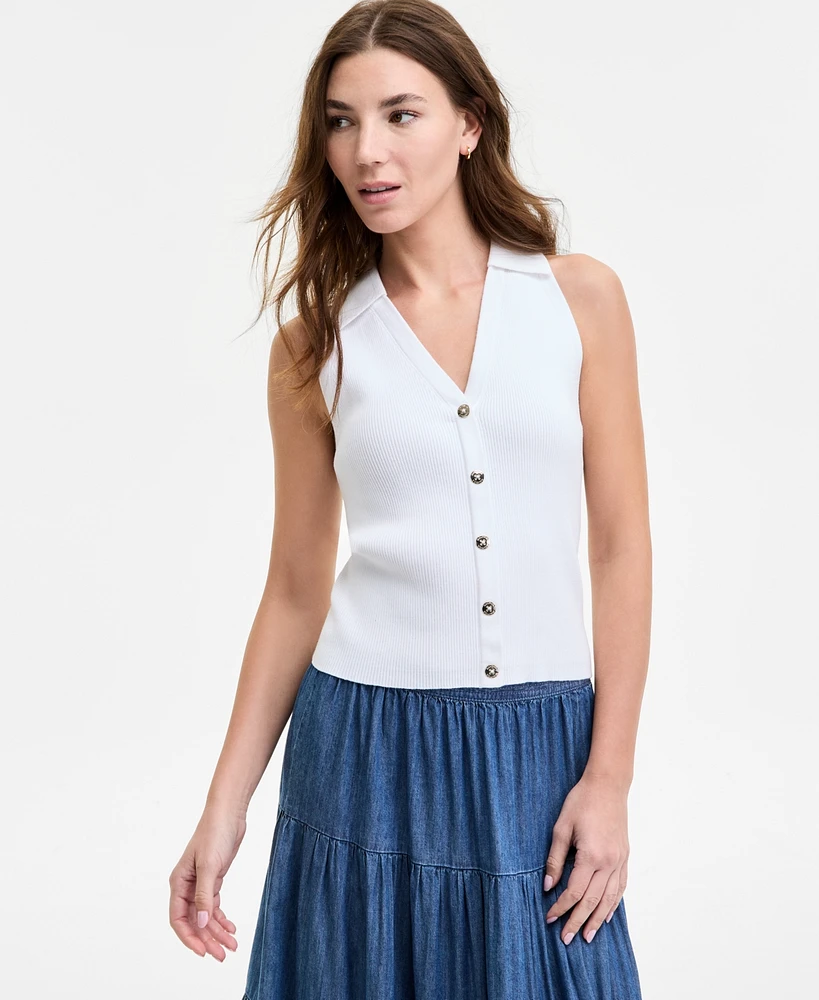 Nautica Jeans Women's Cotton Collared Sleeveless Sweater