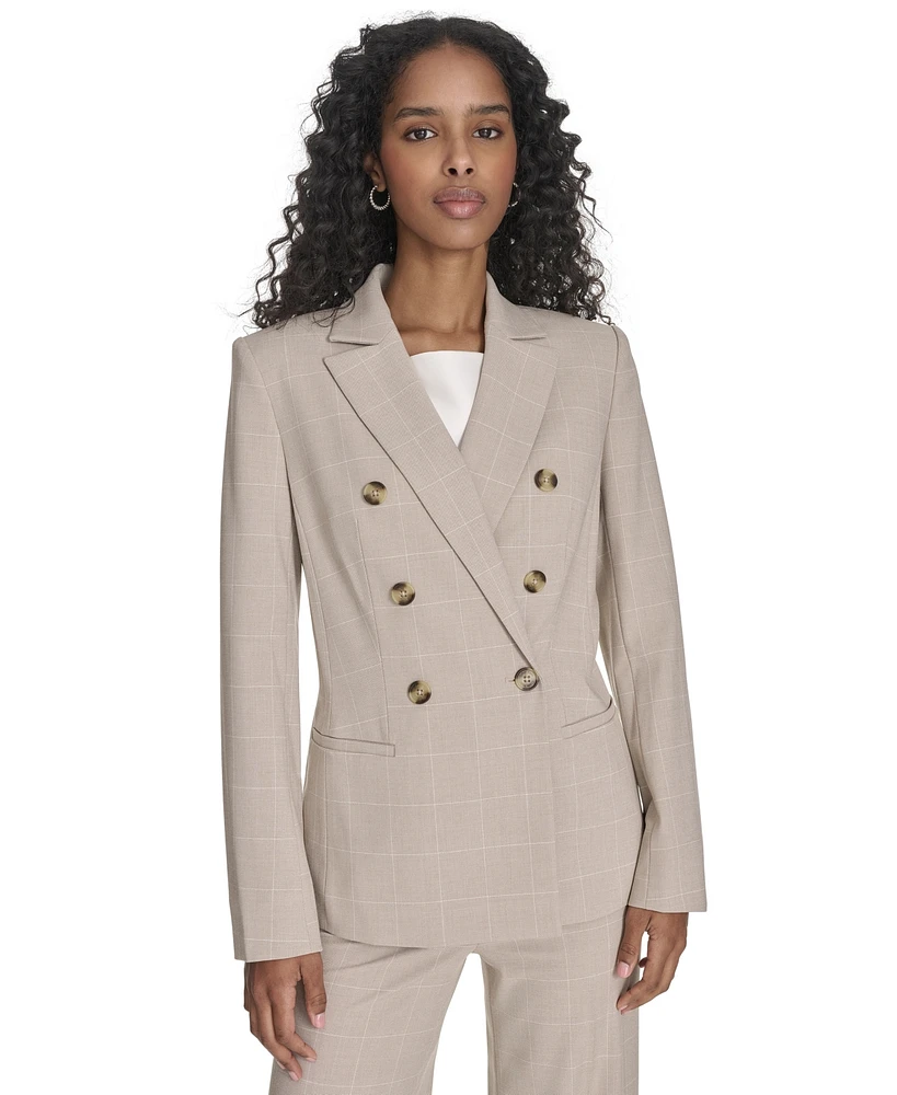 Calvin Klein Petite Windowpane Double-Breasted Blazer