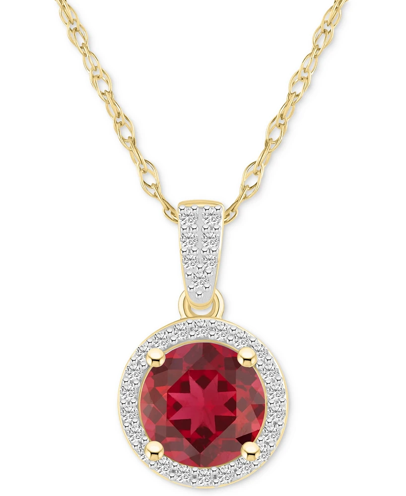 Lab-Created Ruby (1-1/2 ct. t.w.) & White Sapphire (1/6 Halo 18" Pendant Necklace 10k Yellow Gold (Also Sapphi
