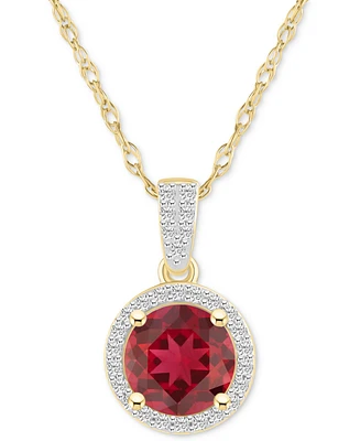 Lab-Created Ruby (1-1/2 ct. t.w.) & White Sapphire (1/6 Halo 18" Pendant Necklace 10k Yellow Gold (Also Sapphi