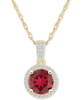 Lab-Created Ruby (1-1/2 ct. t.w.) & White Sapphire (1/6 Halo 18" Pendant Necklace 10k Yellow Gold (Also Sapphi