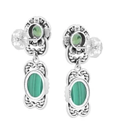 American West Jewelry Sterling Silver Malachite Peridot Desert Bloom Dangle Earrings