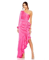 Mac Duggal Women's One Sleeve Cut Out Asymmetrical Ruffled Gown