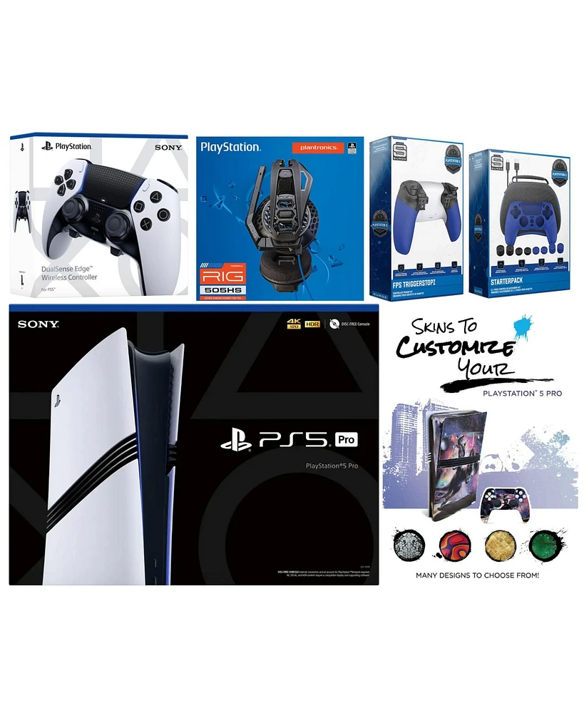 Sony Playstation 5 Pro Bundle with Extra Edge Controller, Plantronics Headset, Pro Gamer Kit, Trigger Kit and MightySkins Decal Voucher Plus 2 Year Cp