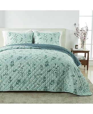 Reversible Microfiber Winter-Printed Quilt Set with Shams