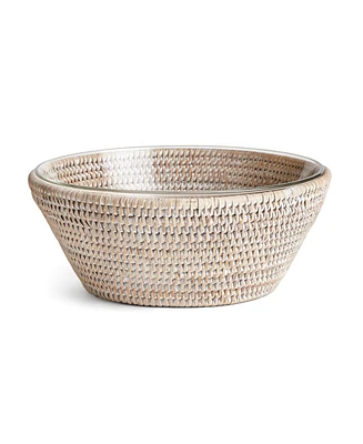 10.75" Burma Rattan Whitewash Round Fruit Bread Wicker Natural Woven Serving Bowl