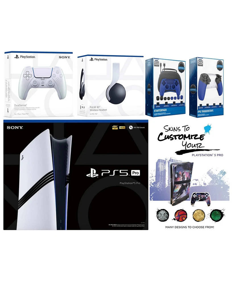 Sony Playstation 5 Pro Bundle with White Pulse Headset, Extra Cosmic Red Controller, Gamer Kit, Trigger Kit and MightySkins Decal Voucher