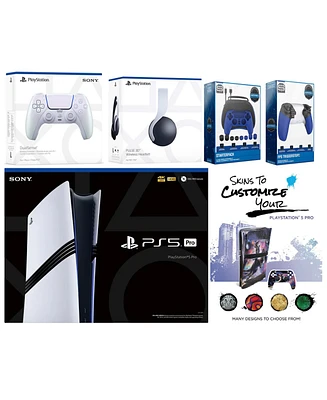 Sony Playstation 5 Pro Bundle with White Pulse Headset, Extra Cosmic Red Controller, Gamer Kit, Trigger Kit and MightySkins Decal Voucher