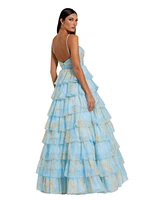Mac Duggal Women's Floral Cut Out Ruffle Tiered Gown