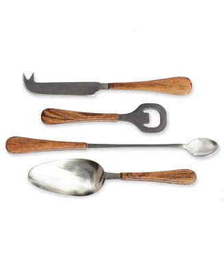 Haisley Bottle Opener Stirring Spoon Ice Scoop Bar Tender Peeler Stainless Steel Cocktail Accessories w/ Premium Wooden Handles, Set of 4