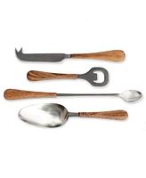 Haisley Bottle Opener Stirring Spoon Ice Scoop Bar Tender Peeler Stainless Steel Cocktail Accessories w/ Premium Wooden Handles, Set of 4