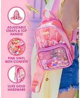 Packed Party Pink Mini Clear Confetti Backpack Women's Small Fashion Shoulder Bag Great for Ladies at Work, Travel, and the Beach