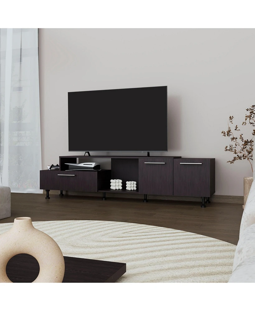 Fm Furniture Liberty Entertainment Center with Drop-Down Door, Adjustable Legs, Open Storage, and Two Side Cabinets, Wengue
