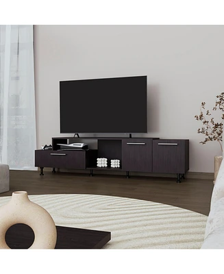 Fm Furniture Liberty Entertainment Center with Drop-Down Door, Adjustable Legs, Open Storage, and Two Side Cabinets, Wengue