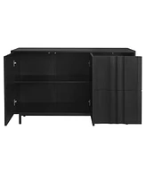 Wave Pattern Storage Cabinet with 2 Doors and Drawers, Adjustable, Suitable for Study, Entrance Living Room