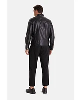 Furniq Uk Men's Leather Biker Jacket, Black