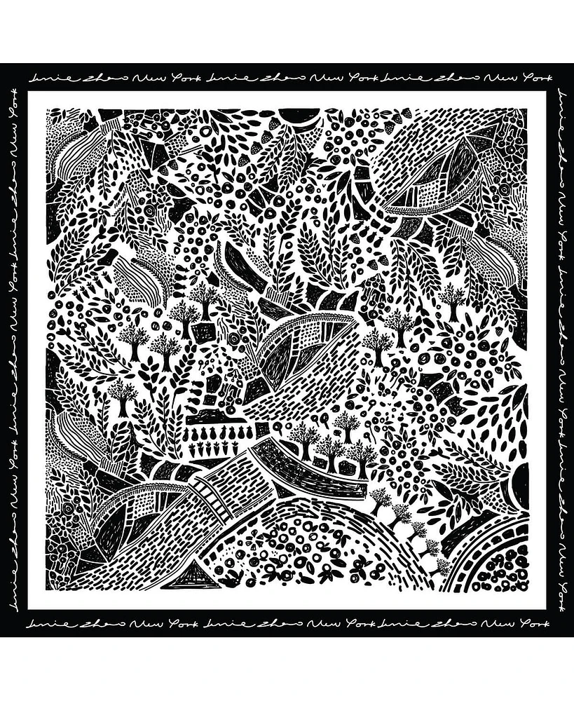 Jessie Zhao New York Double Sided Wool Silk Scarf Of Black Garden