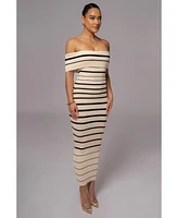 Jluxlabel Women's Ivory Off The Shoulder Striped Dress