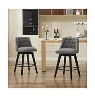 Set of 2 Swivel Counter Height Bar Stools, Linen Upholstered Chairs with Button-Tufted Backrest & 360° Rotation-The Pop Home