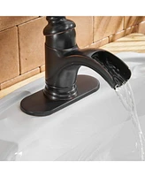 Waterfall Single Hole Single-Handle Low-Arc Bathroom Faucet With Pop-up Drain Assembly in Oil Rubbed Bronze