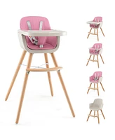 Gouun 3-in-1 Convertible Wooden High Chair with Cushion