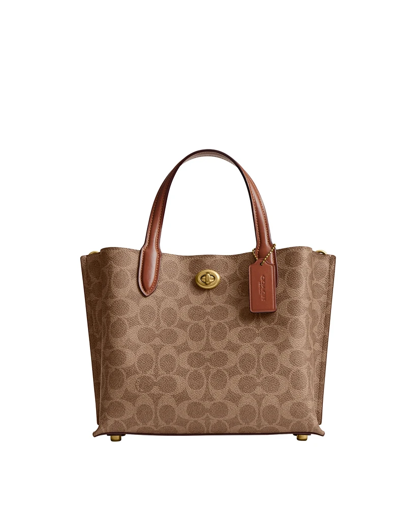 Coach Signature Coated Canvas Willow Tote 24 with Convertible Straps