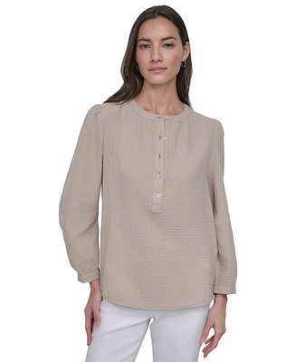 Dkny Jeans Women's Cotton Bracelet-Sleeve Henley Top
