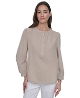 Dkny Jeans Women's Cotton Bracelet-Sleeve Henley Top