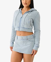 True Religion Women's Washed Raw Edge Big T Hoodie Sweatshirt