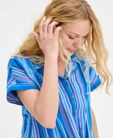 Charter Club Women's Striped 100% Linen Tie-Front Top, Exclusively at Macy's